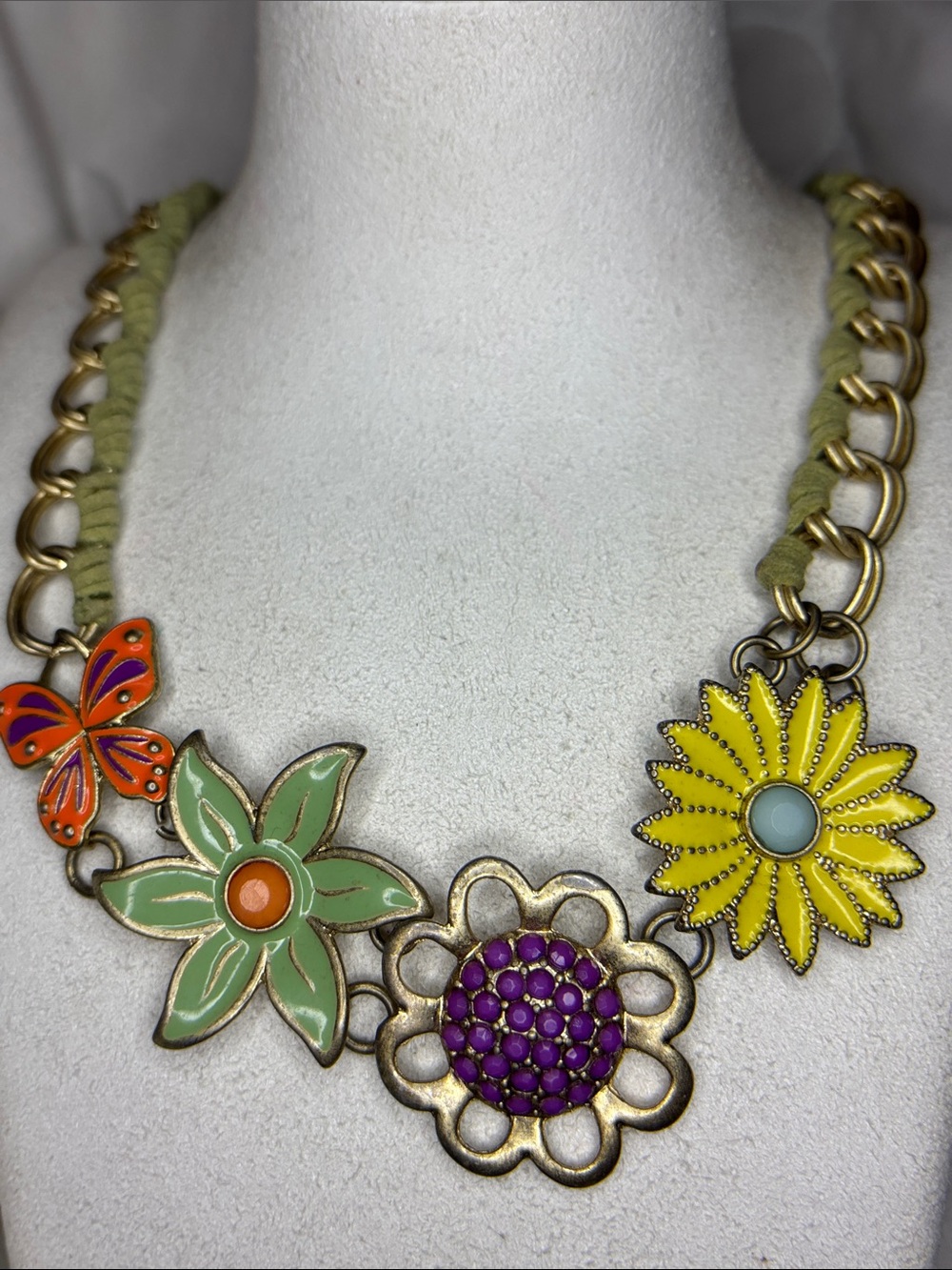 Lia Sophia Yellow, Green, Purple & Orange Floral Butterfly Necklace